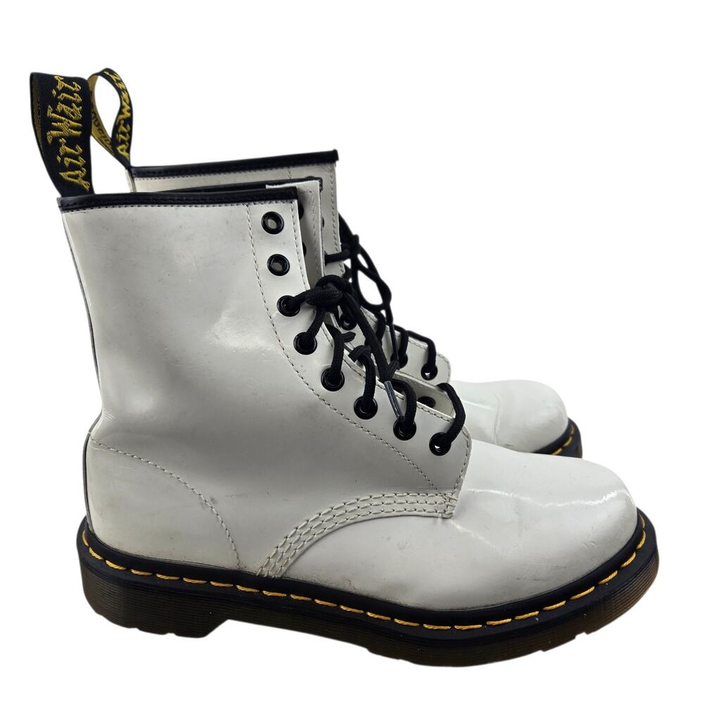 Dr Martens Combat Boots Womens 8 White Patent Leather Rock‎ Streetwear Grunge